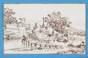 Landskap med figurfiske, mitten av 1600-talet (penna och brunt bläck)